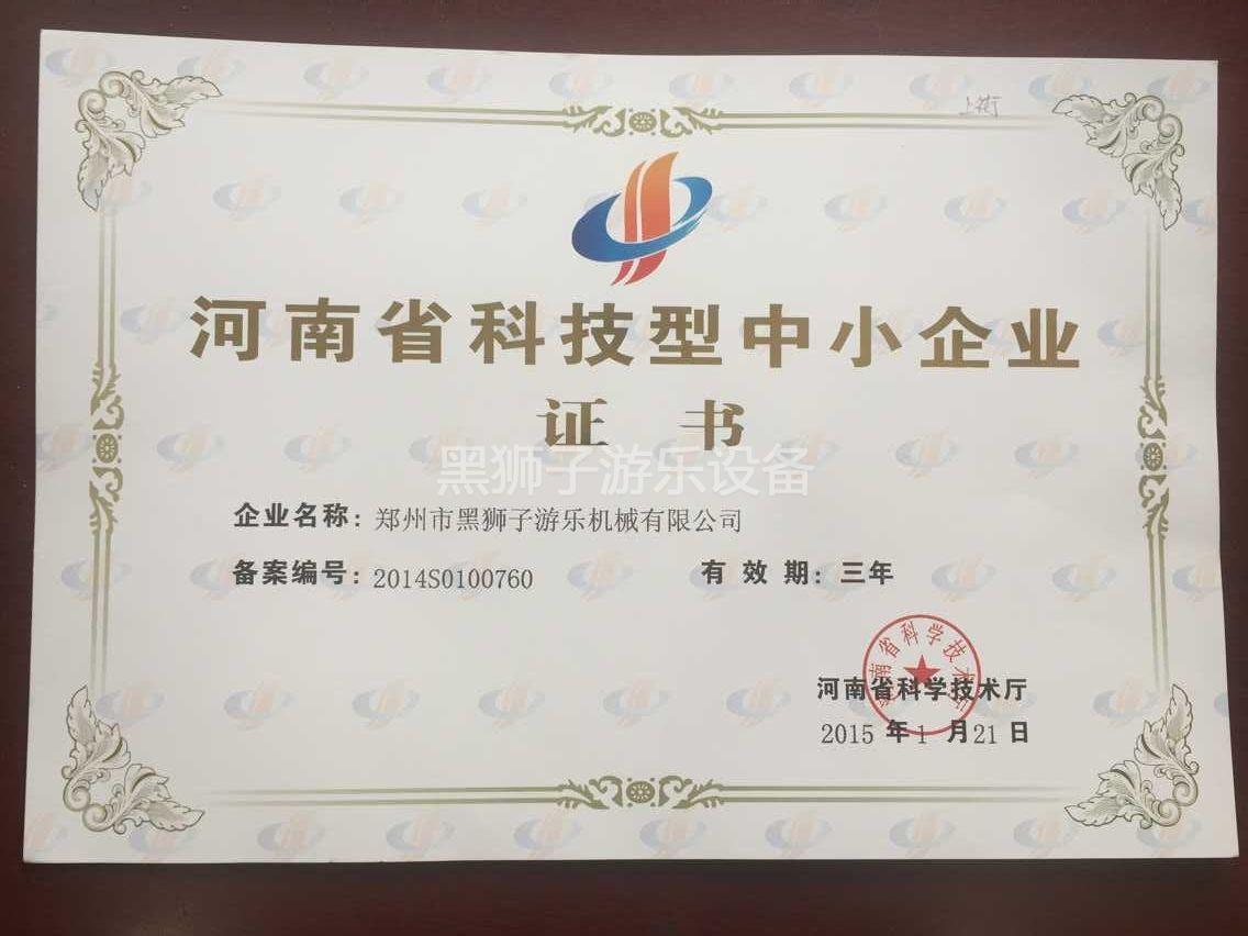 河南省科学技术厅授予黑狮子科技型中小企业证